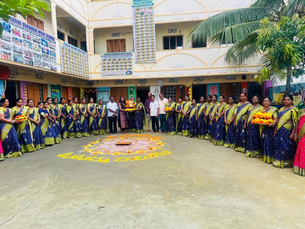 Festival gathering across the school courtyard