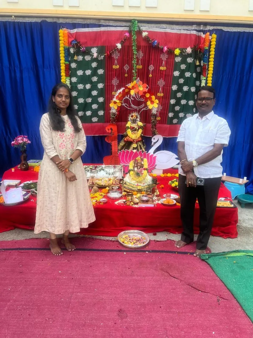 Saraswati Puja celebration on the school stage