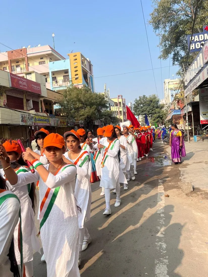 Students on a ceremonial march past