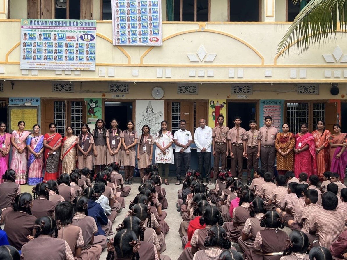 Students and teachers at the daily morning assembly