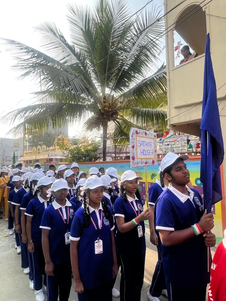 Students in disciplined formation on parade